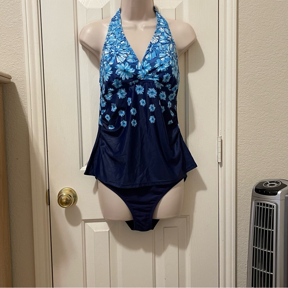 Blue Floral Halter Swimsuit